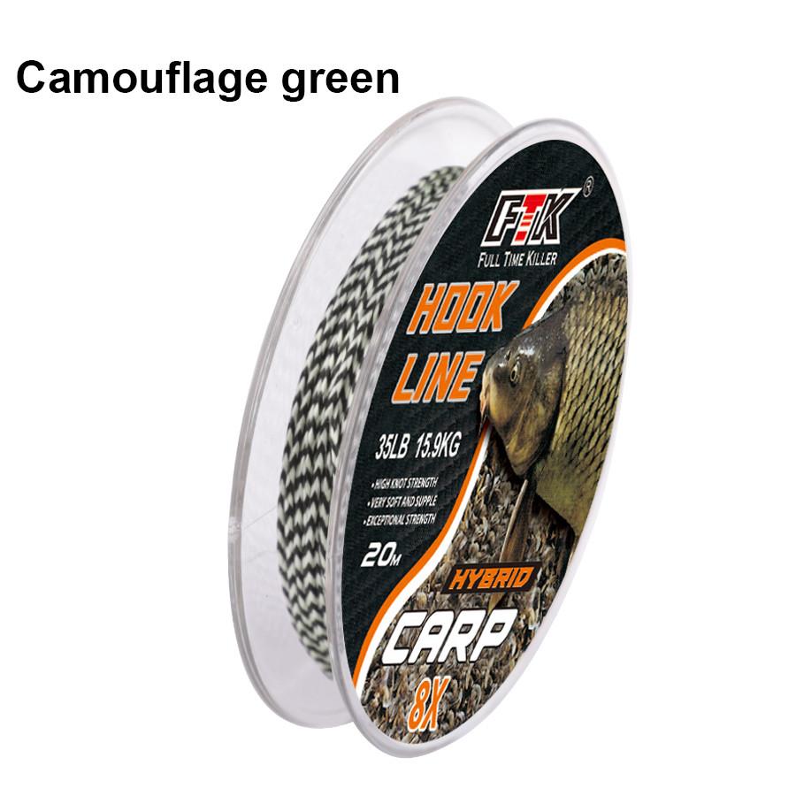 20m Carp Fishing Line Braided Leadless Core Carp Front Leader Camouflage Green Mainline Lead Core for Carp Fishing Sets Chod Helicopter Fishing Sets