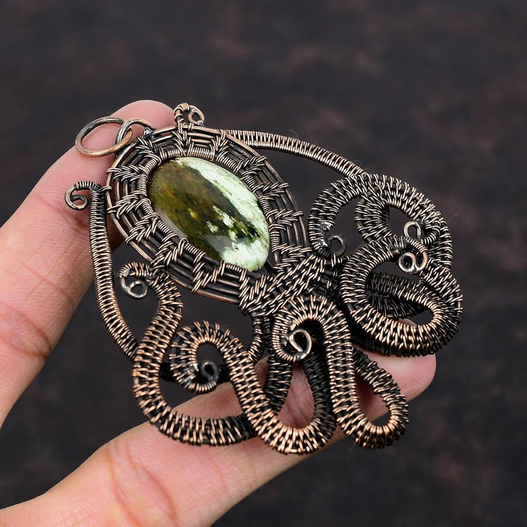 Australian Chrome Chalcedony Pendant Copper Wire Wrapped Pendant Octopus Jewelry Handmade Gemstone Pendant Copper Wire Jewelry Gift For Him