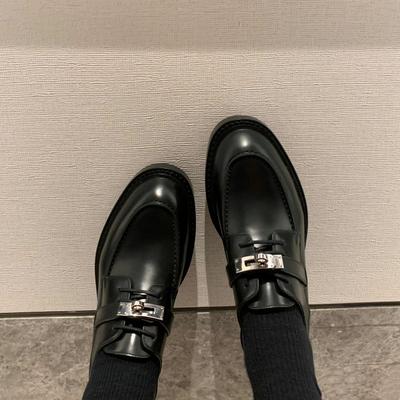 Версия из овчины~ кожаные лоферы черного цвета в стиле ретро с круглым носком, женские туфли на толстом каблуке в британском стиле, маленькие кожаные туфли Оксфорды