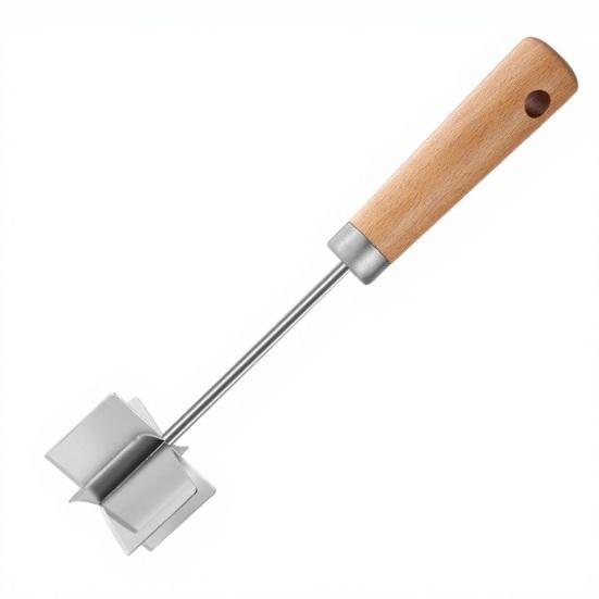 Stainless Steel Meat Masher with 6 Sharp Blades Wooden Handle Ground Beef Chopper Tool for Burger Potato Vegetable Mashing Kitchen Meat Smasher