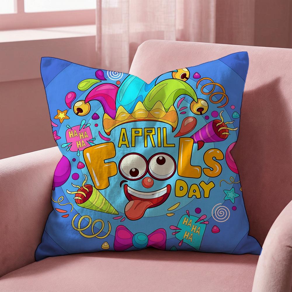 Holiday April Fools Day Cushion Cover MultiScene Pillow Cover for Home Car Reversible Soft Durable for Daily Use