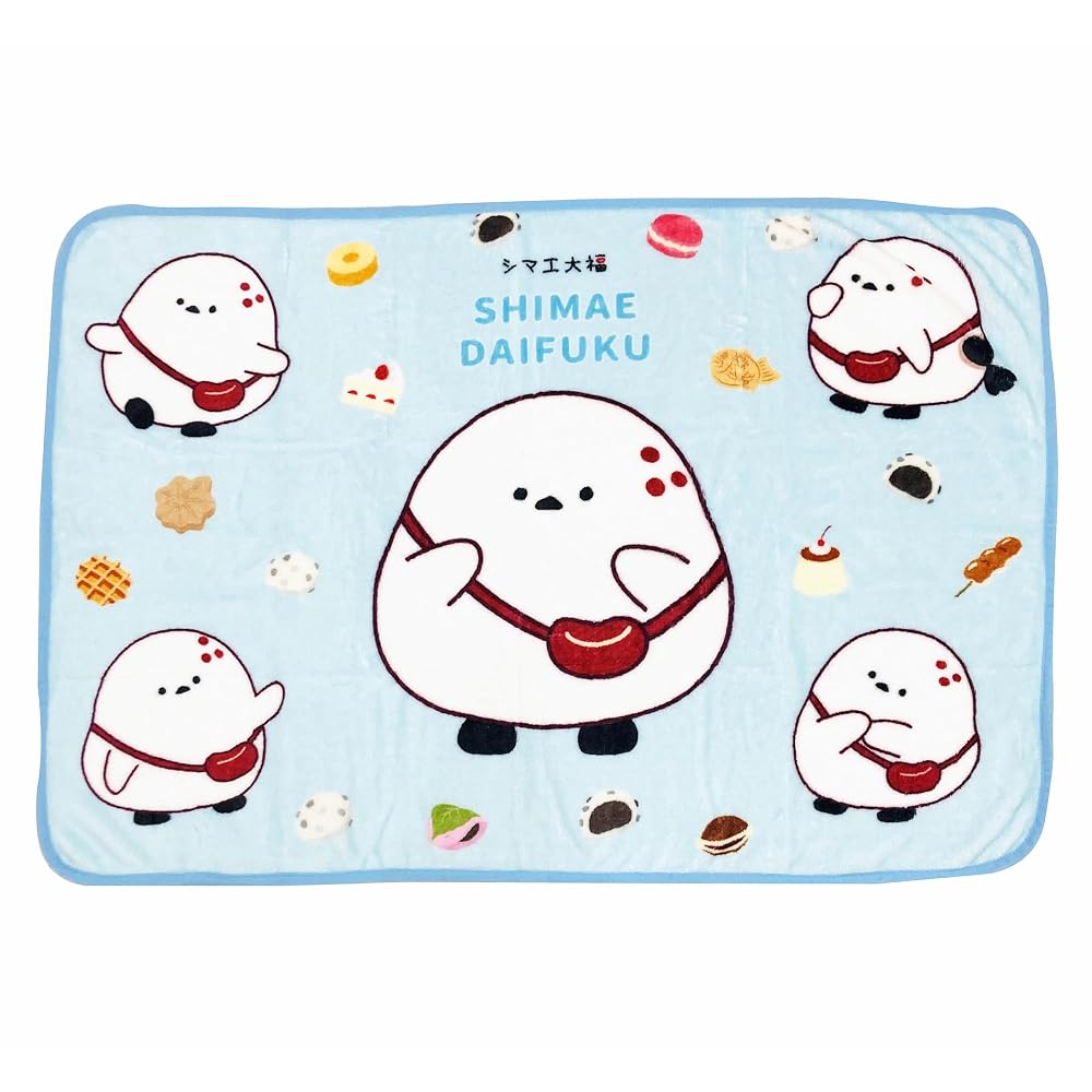MORIPiLO Lap Blanket, Long-tailed Tit (Shimaenaga) and Daifuku Design, Soft Flannel, 100x70cm,