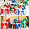 2pieces Swedish Dala Horse Statue Natural Wood Craft Gift For House Warming Swedish Horse Statue