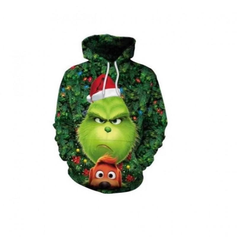 Grinch 3D Printed Hooded Sweatshirt Men Loose Fit Casual Zip-Up Pullover With Appliqu Pocket