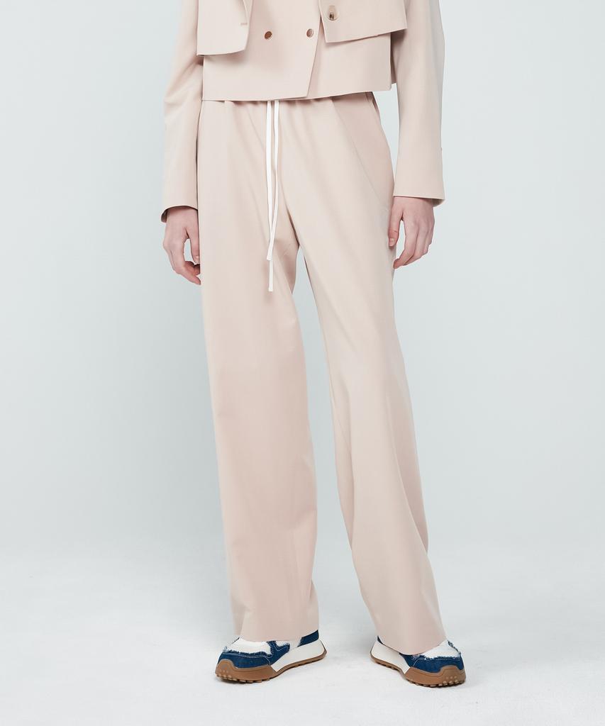 DEPASION Color Block Semi-Wide Elastic Waist Slacks (Pink)