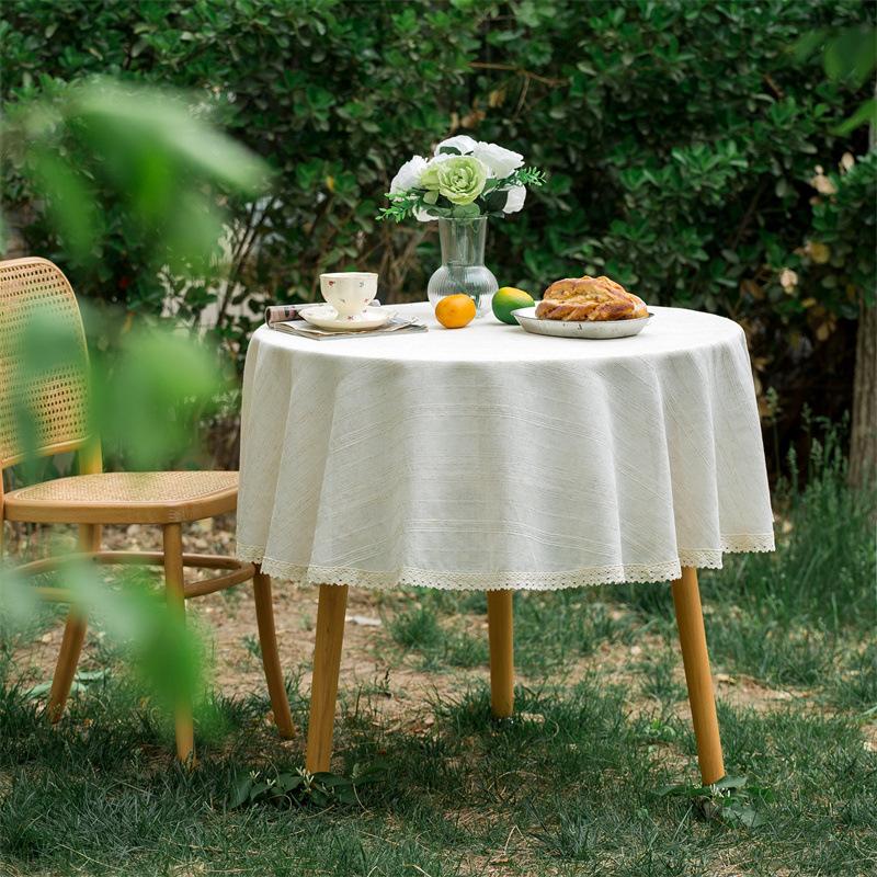 Linen Cotton Round Tablecloth Ruffle Table Cloth Vintage Dining Table Cover For Kitchen Coffee Table Party Birthday Decor