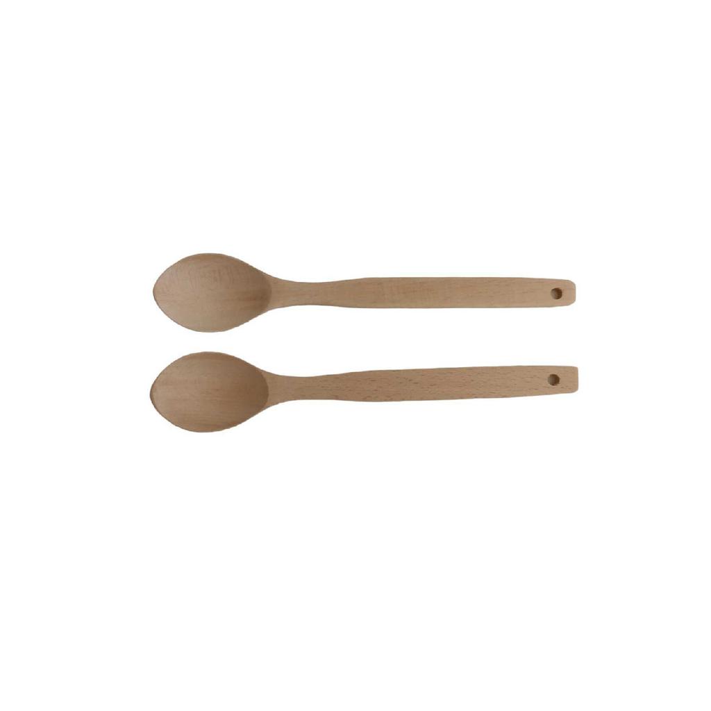 Set Of 2 Beech Dinnerware Handmade Wooden Spoon (27cm) Unpolished Medium Size Wooden Pot Spoon