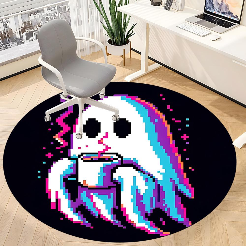 1pc Ghost Pixel Office Round Area Rug, Under Office Chairs Bedroom Living Room Home Decor, Room Deco, Available in Various Sizes
