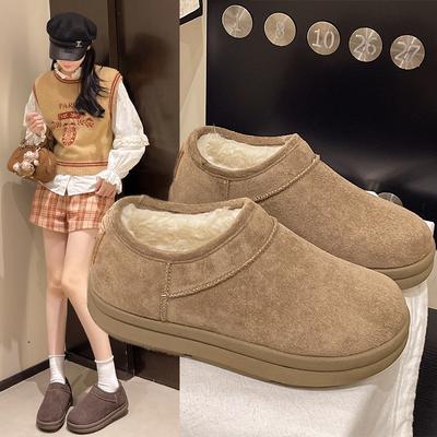 Женские зимние теплые меховые ботинки на толстой подошве, на меховой подкладке, длинные плюшевые сапоги для снега, нескользящие, износостойкие, повседневные спортивные хлопковые ботинки