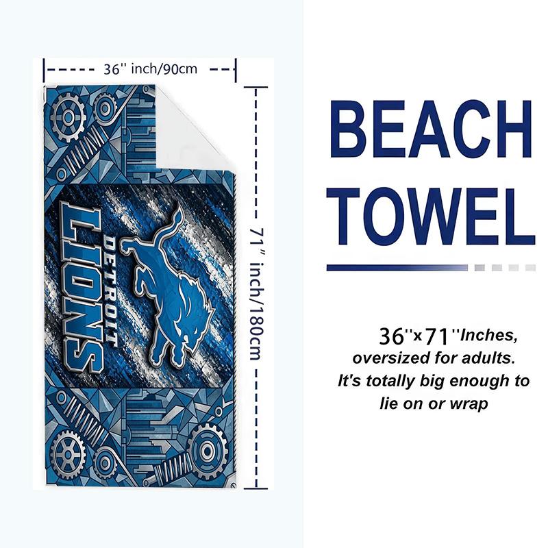 Detroit Lions Logo Print Beach Towel, Large Soft Quick Dry Towel for Beach Camping Swimming