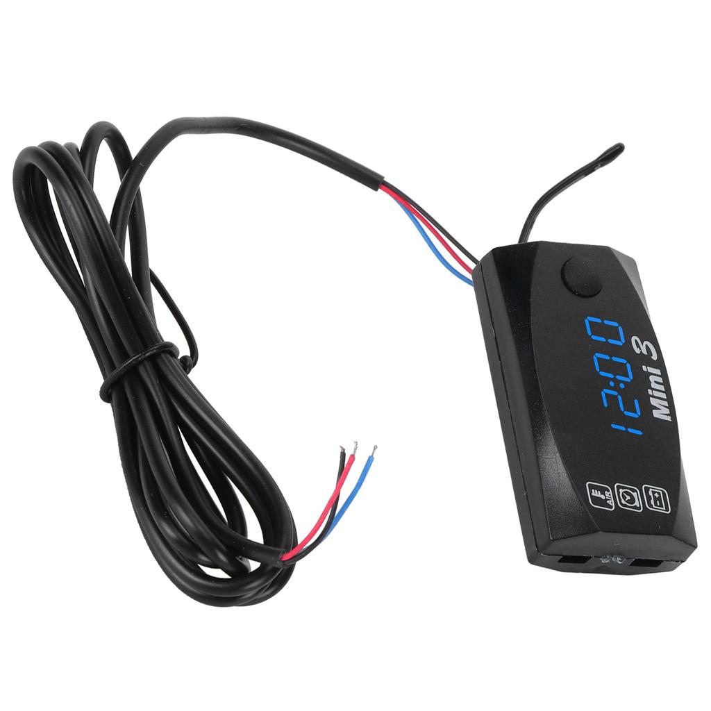 3 in 1 Waterproof LED Electronic Meter Motorcycle Digital Time Clock Thermometer VoltmeterBlue Light