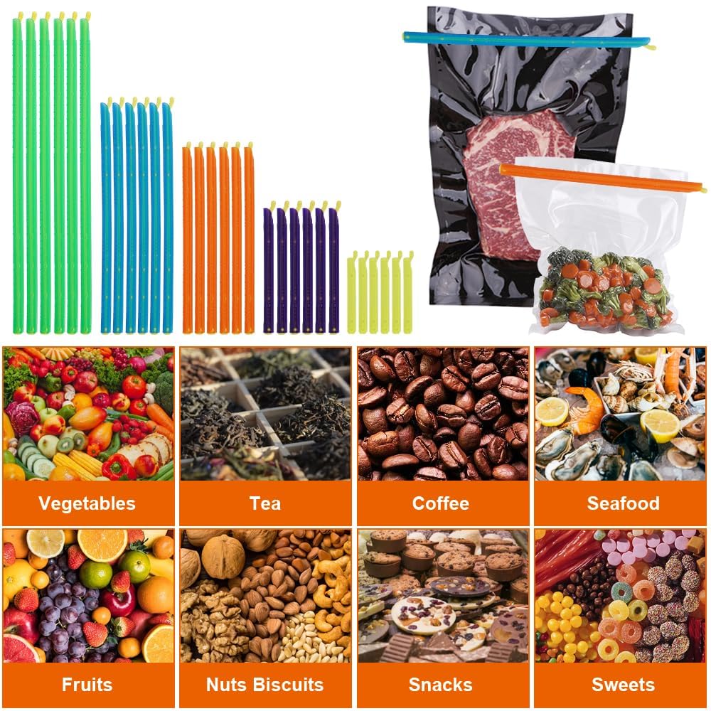 30 Piece Reusable Plastic Bag Sealer Sticks Set 5 Colors 5 Sizes Slide-On Food Bag Clips for Keeping Snacks Fresh Kitchen Food Storage Sealing Clips