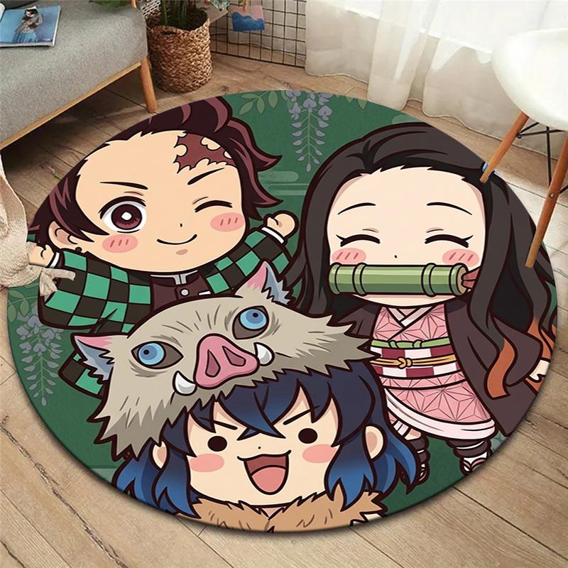 Demon Slayer Kimetsu No Yaiba Round Area Rug Carpet Rug For Living Room Bedroom Sofa Playroom Decor Nonslip Floor Mat