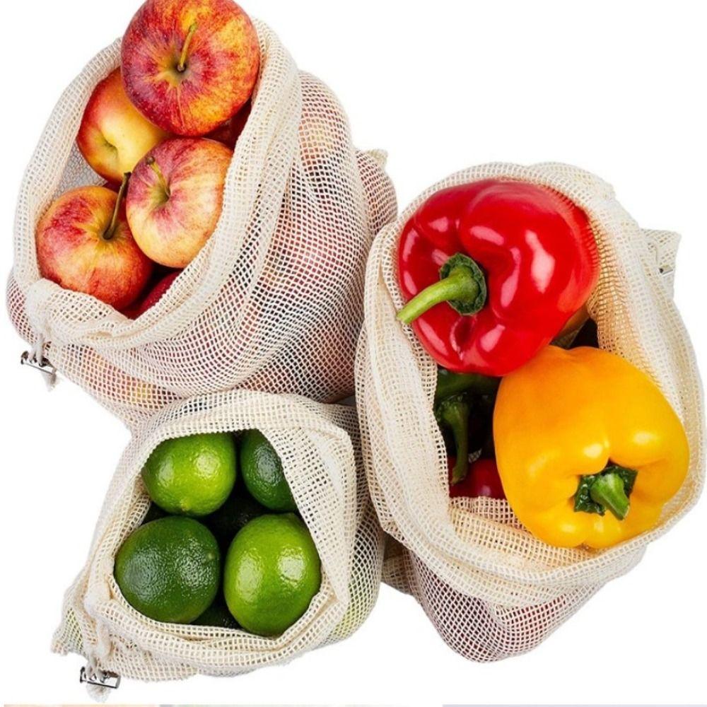 Reusable Cotton Mesh Bag Light Weight Drawstring Bag New Mesh Shopping Bag