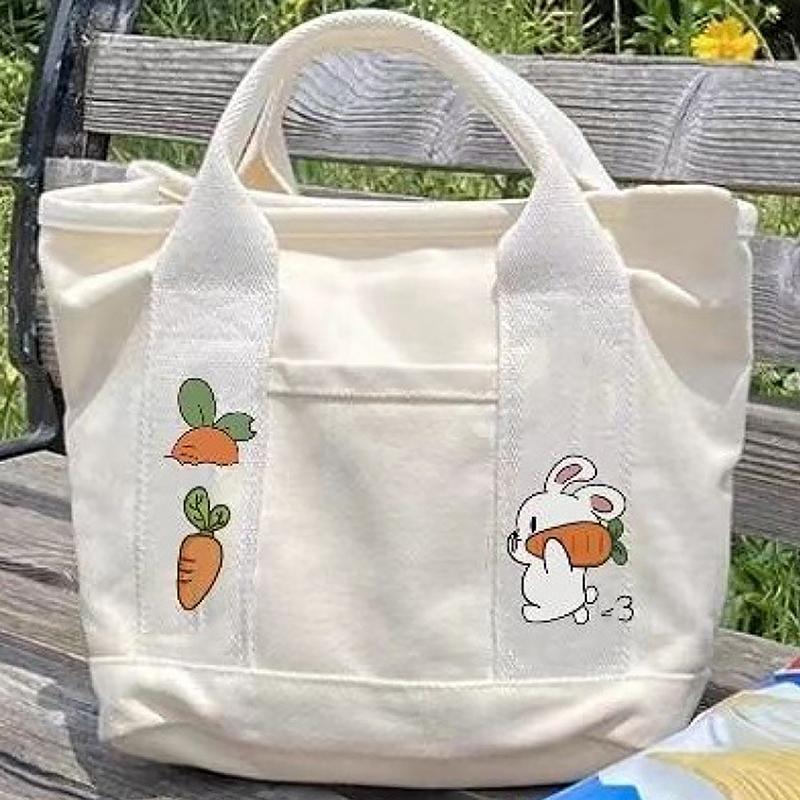 1 шт. мультяшный кролик морковка женская сумка холщовая женская сумка-тоут портативная большая вместимость многокарманная сумка для обеда