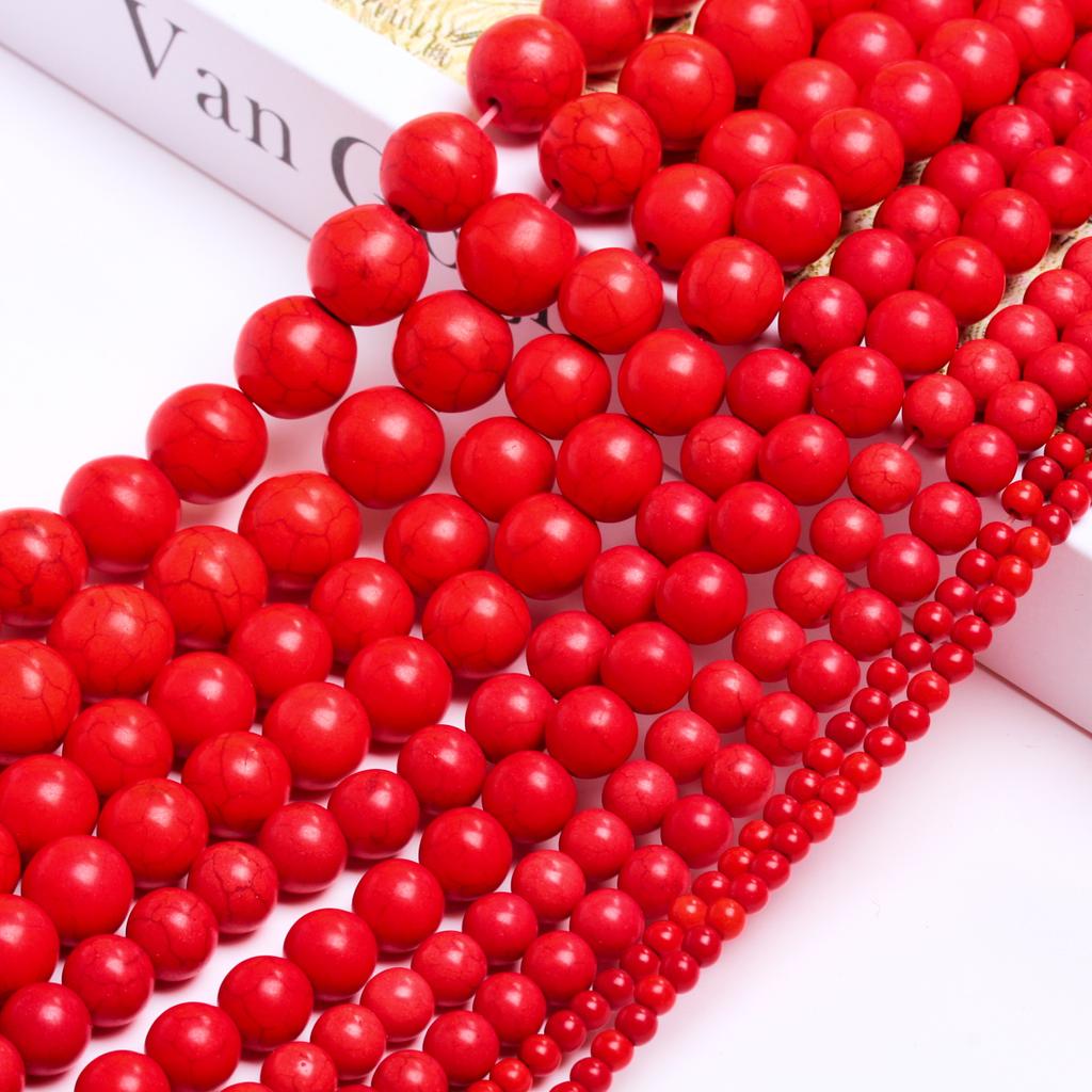 Loose Beads for Necklace Bracelet DIY Beaded Material Natural Stone 15-40pcs Fashion Jewelry Making Beads 4-14mm Red Turquoise  Pendant Accessories