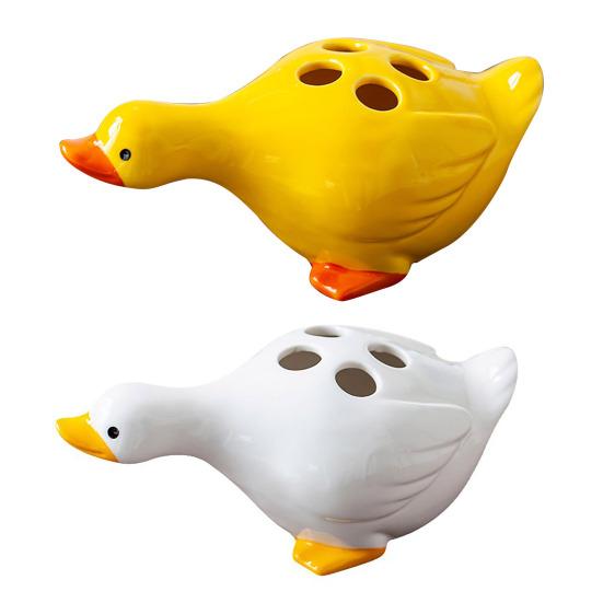 Подставка для зубных щеток в виде утки, керамический милый органайзер для зубных щеток, декоративная мультяшная подставка для зубных щеток в виде утки для декора и хранения ванной комнаты