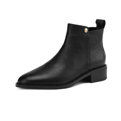 Зимние ботинки челси из коровьей кожи с круглым носком на среднем каблуке, женские ботильоны на молнии, большой размер 43, с металлическими заклепками