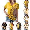Women's Fashion Sunflower Print T-shirt Pleated Button V-neck Short-sleeved Top