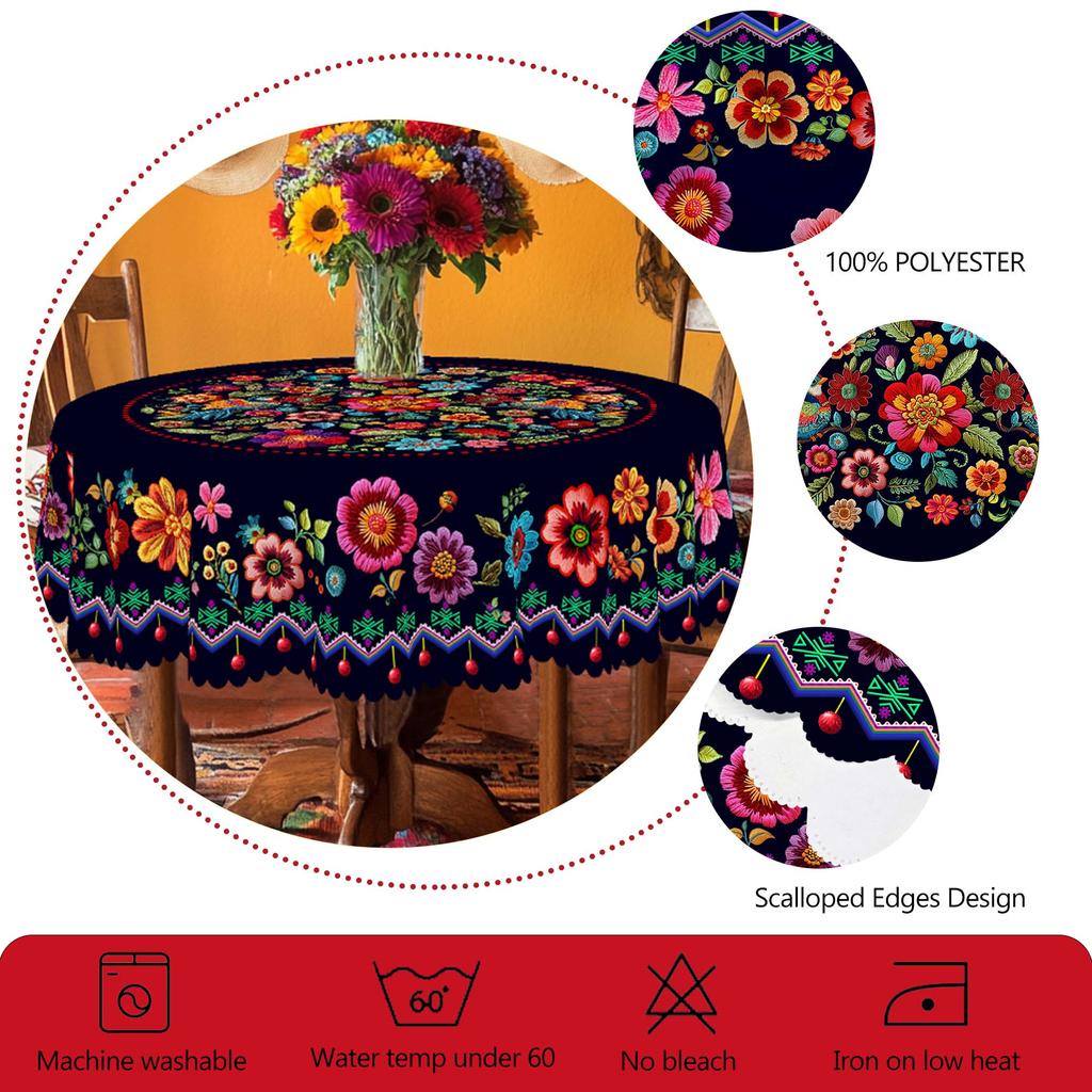 1 шт. Весенная красочная скатерть с цветочным принтом, Красочные цветы, Клубничные узоры, Процесс тиснения края, Круглая и прямоугольная на выбор