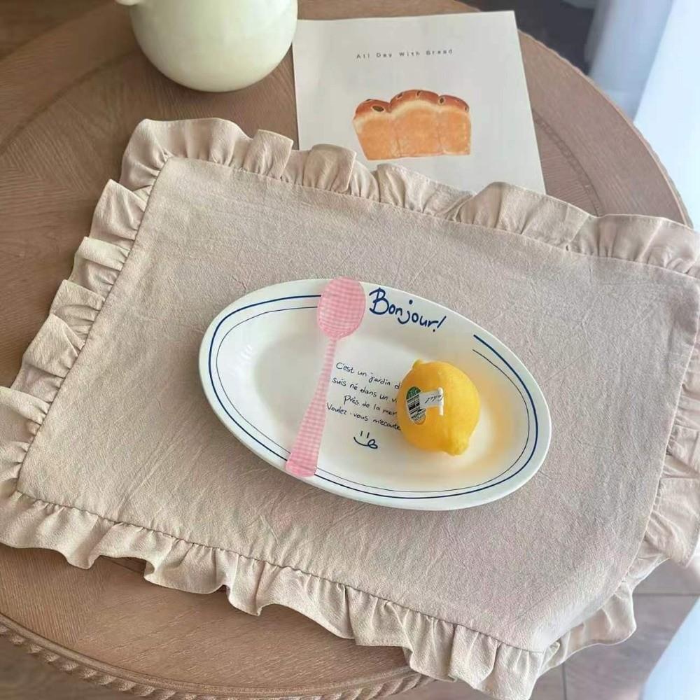 Ruffle Heat-Insulated Mat Stripe Grid Table Mat Washable Coaster  Breakfast