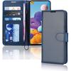 Galaxy A21s Leather Wallet Case - Navy Blue, Flip Cover with 3 Card Slots + Money Pocket, Stand & Wrist Strap, Magnetic Closure 