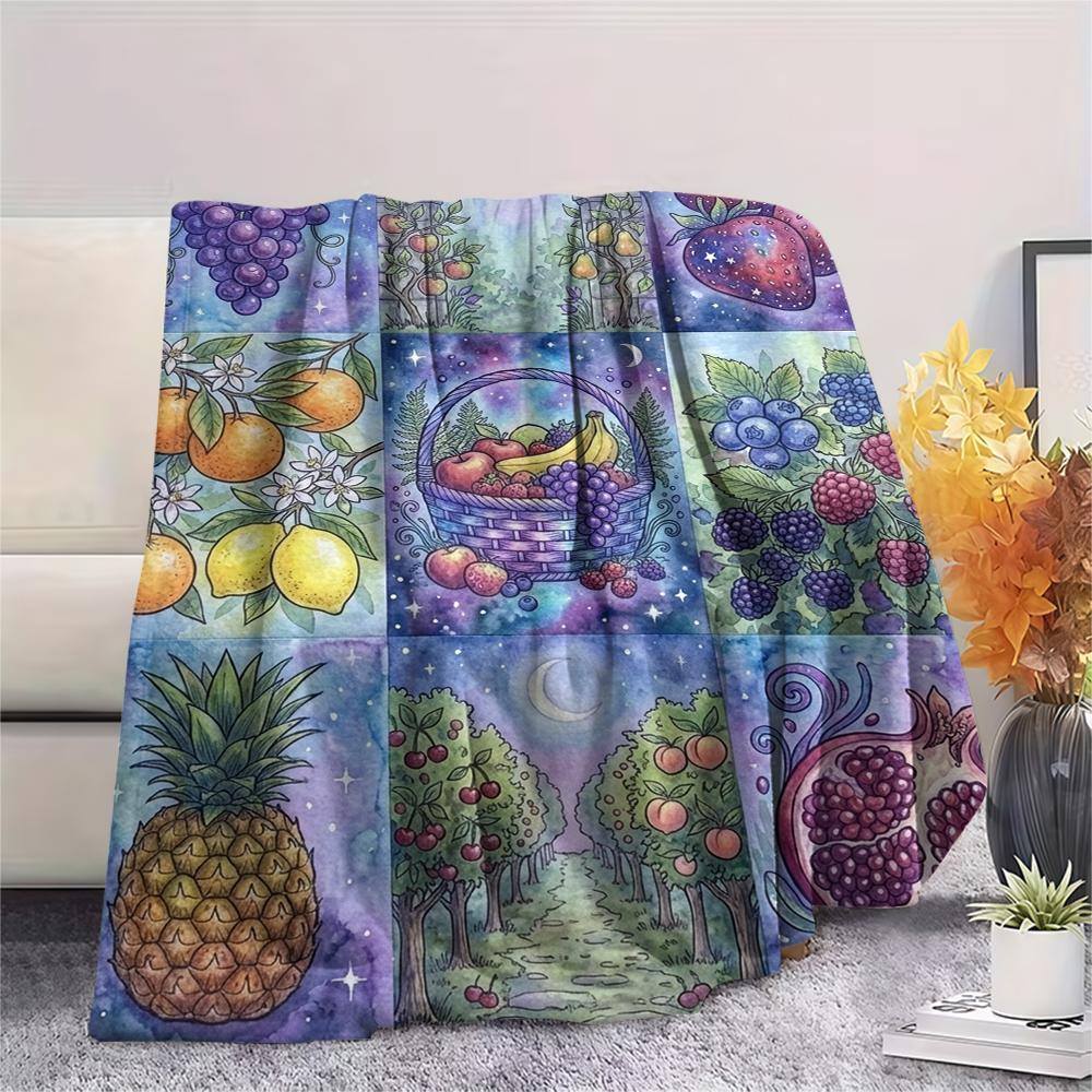 1Pc Dreamy Fruits Print Flannel Blanket, High quality Comfortable for All Seasons, Home Decor, Warmth and Comfort, Perfect for Christmas Gifts 39