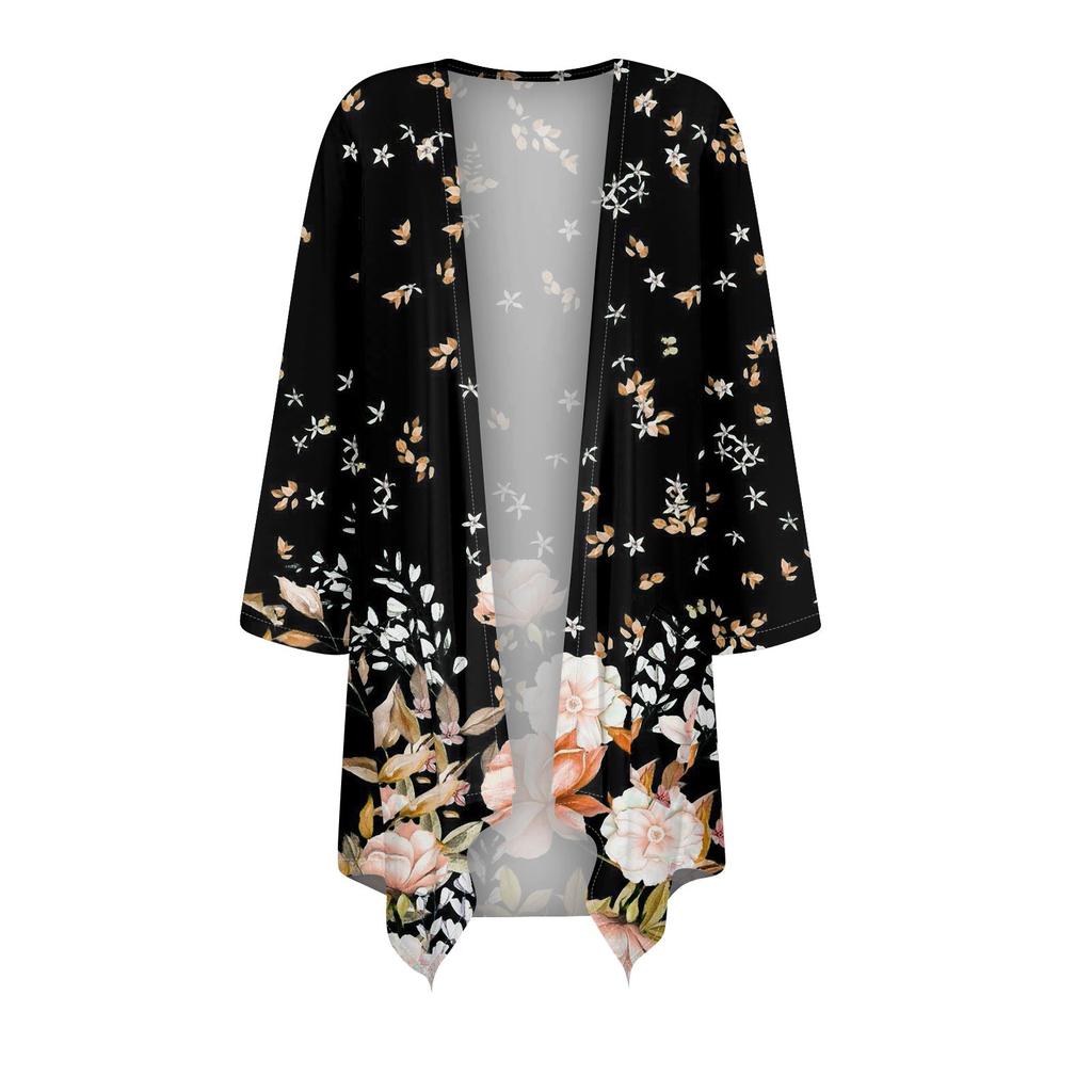 Женский кардиган неправильной формы с принтом, рукавами три четверти и карманной курткой