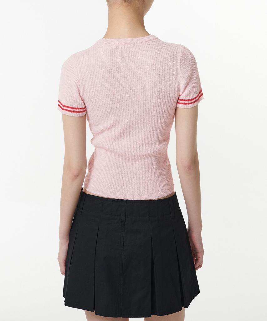 MUSINSA STANDARD WOMAN Women'S Ribbed Mini Boucle Tipping Short Sleeve Knit [Pink]
