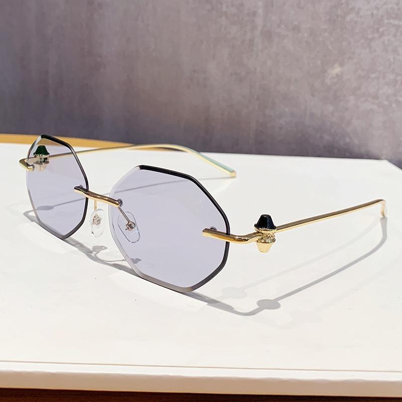 JYL TS Halara polygon sunglasses, ins metal shades, unisex rimless UV block eyewear