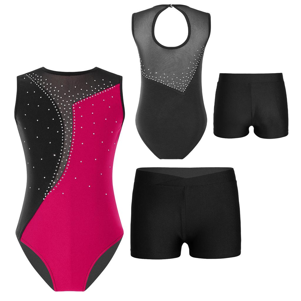 Детский трико без рукавов для девочек, танцевальная гимнастика, тренировочная танцевальная одежда с шортами