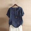Women Loose Casual Tops Button Linen Daily Boho Tunic T-shirt Short Sleeve Blouse