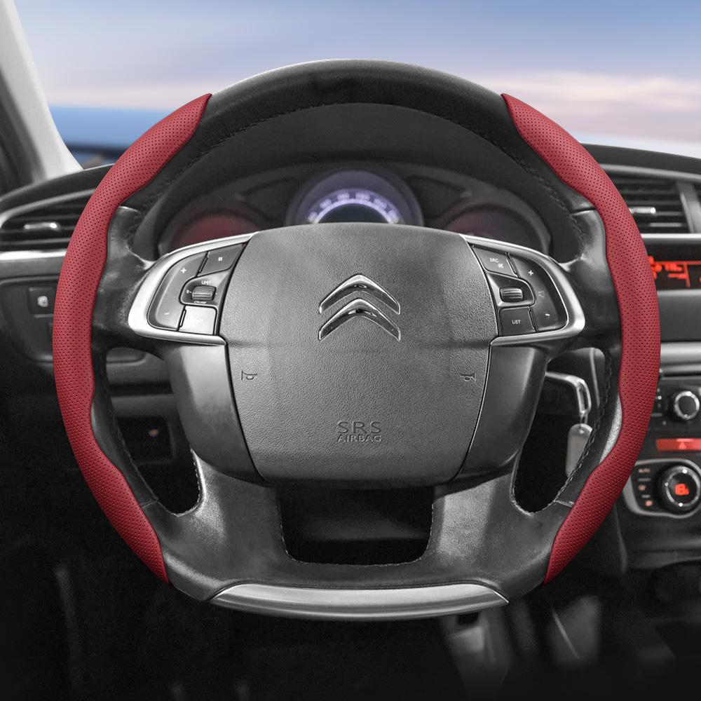 Suitable for Citroen Breathable Leather Steering Wheel Cover with Segmented Quick-Release Design, Non-Slip and Durable, for Models Such as C3,