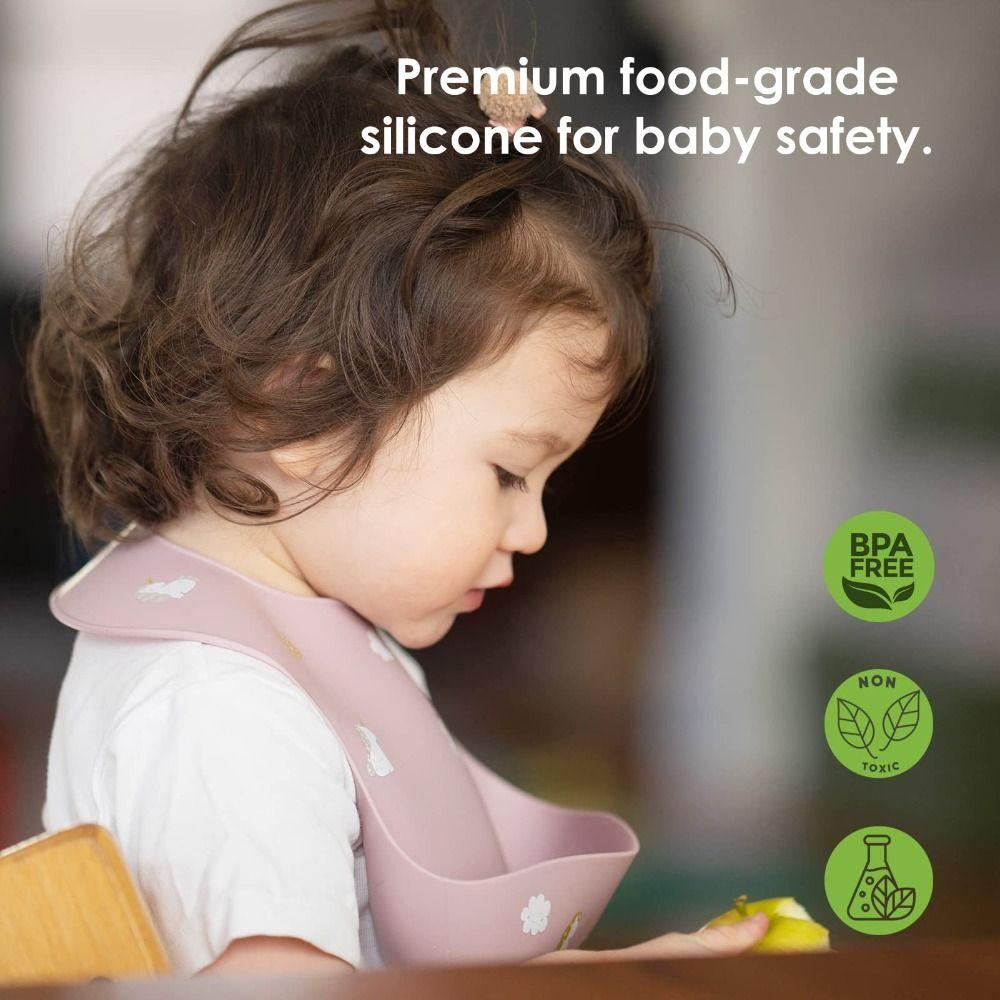 with Food Catcher Silicone Baby Bibs Soft Teething Drooling Bib For Girls Boys Toddlers