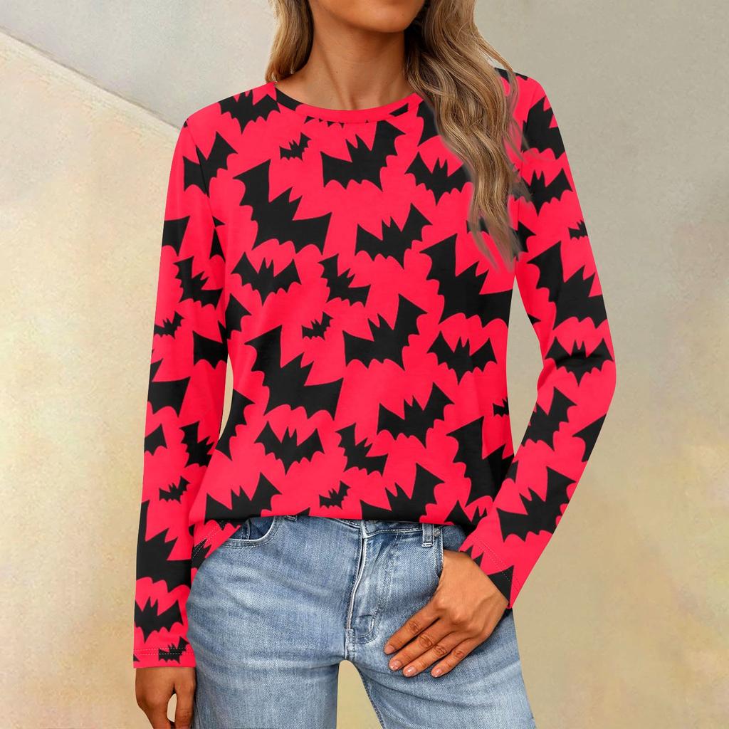 Женская свободная повседневная повседневная футболка с длинным рукавом и круглым вырезом, сплошной цвет, топ