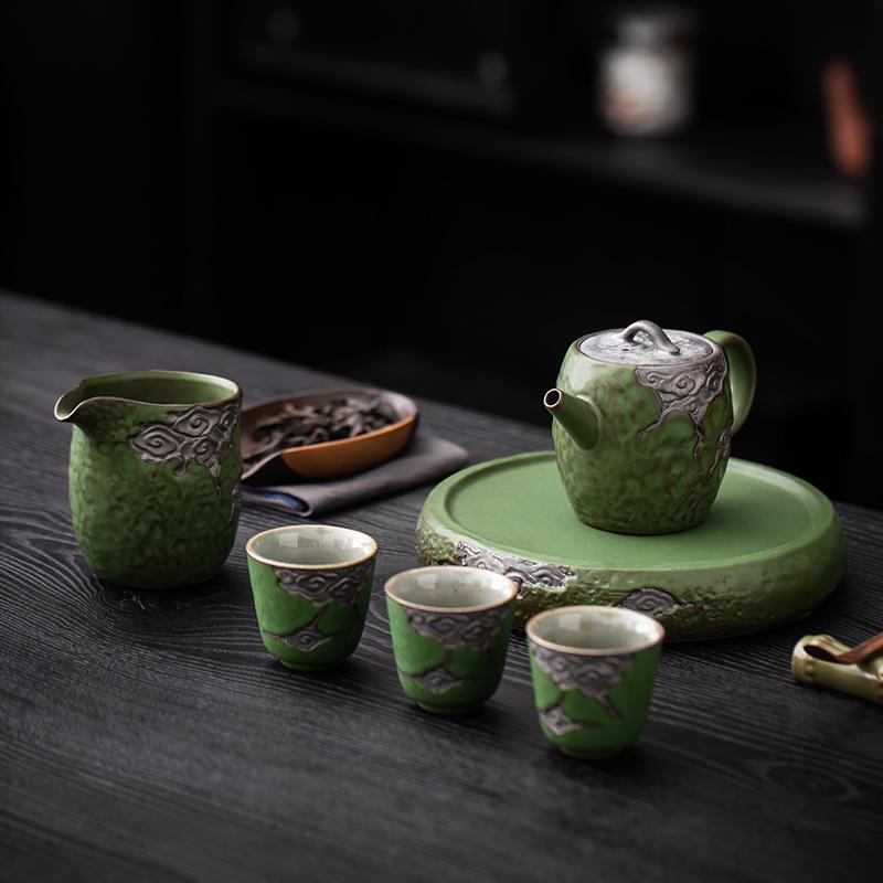 Retro coarse pottery teapot teacup Kung Fu tea set light luxury high-end home office meeting   new