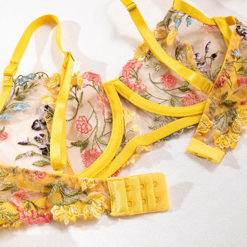 Сексуальное нижнее белье Комплекты бюстгальтеров Кружевной цветочный Прозрачный Бюстгальтер Трусики Бюстгальтер Женское нижнее белье