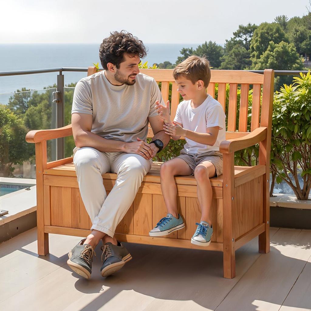 Outdoor Storage Bench, 2-Person Wooden Storage Bench, 125L Deck Box with Side Handle, Supports up to 320 kg, Weatherproof Outdoor Seating & Porch