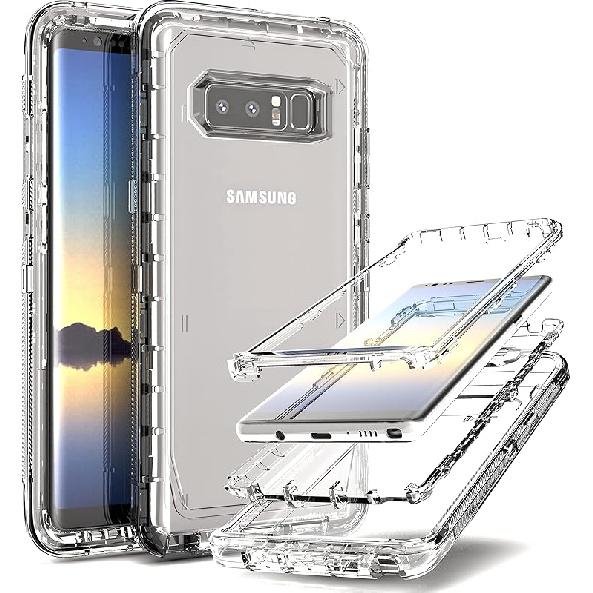 YmhxcY Case Compatible with Galaxy Note 8,Drop 3 Layer Durable Cover (No Screen Protector) Solid Rubber Case / 16ft Test Clear Case-Transparent