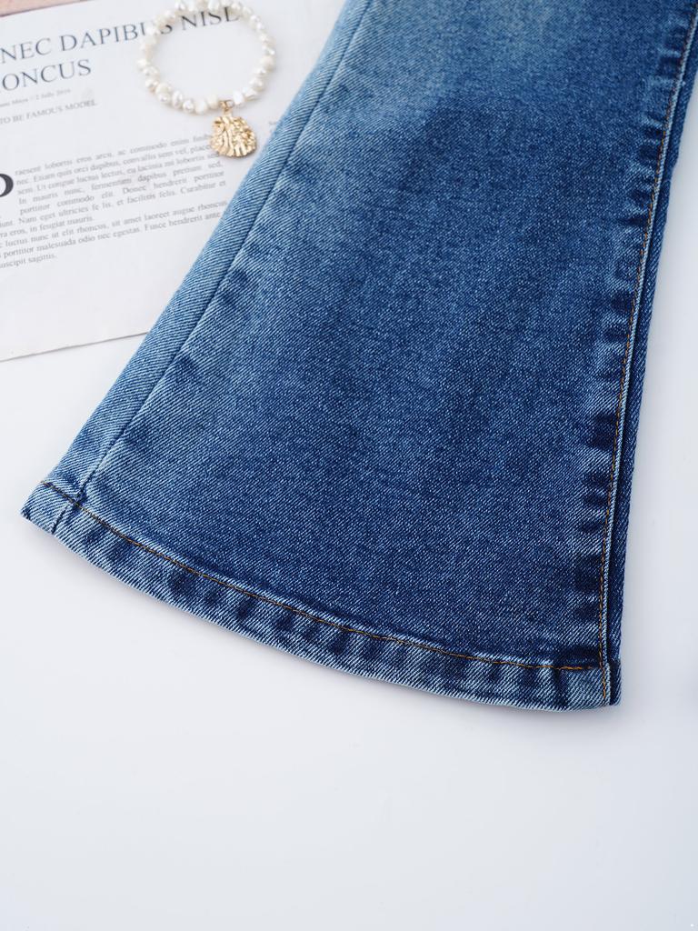 Детские джинсы-клеш в стиле ковбой, милые, расклешенные, облегающие, повседневные, длинные джинсы для девочек