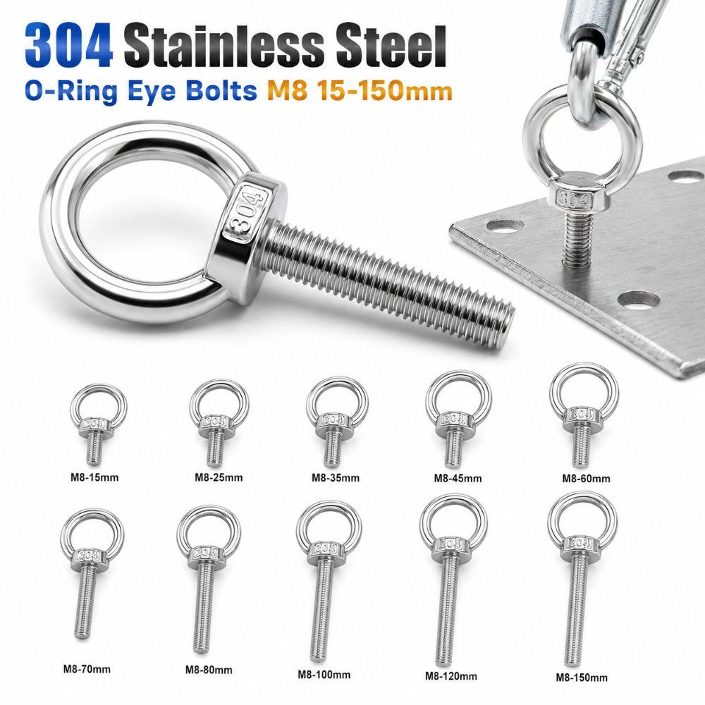 Heavy-Duty O-Ring Extended Bolts M8 15-150mm Lifting Bolts Eyelets Eye Bolts Lifting, Marine, Etc.