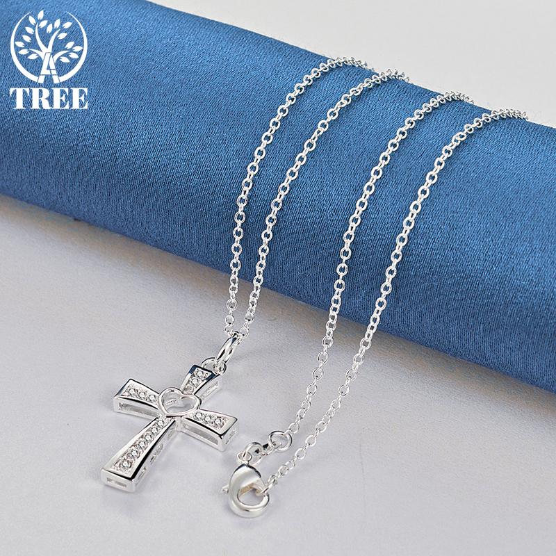 925 Sterling Silver Cross AAA Zircon Heart Necklace Jewelry