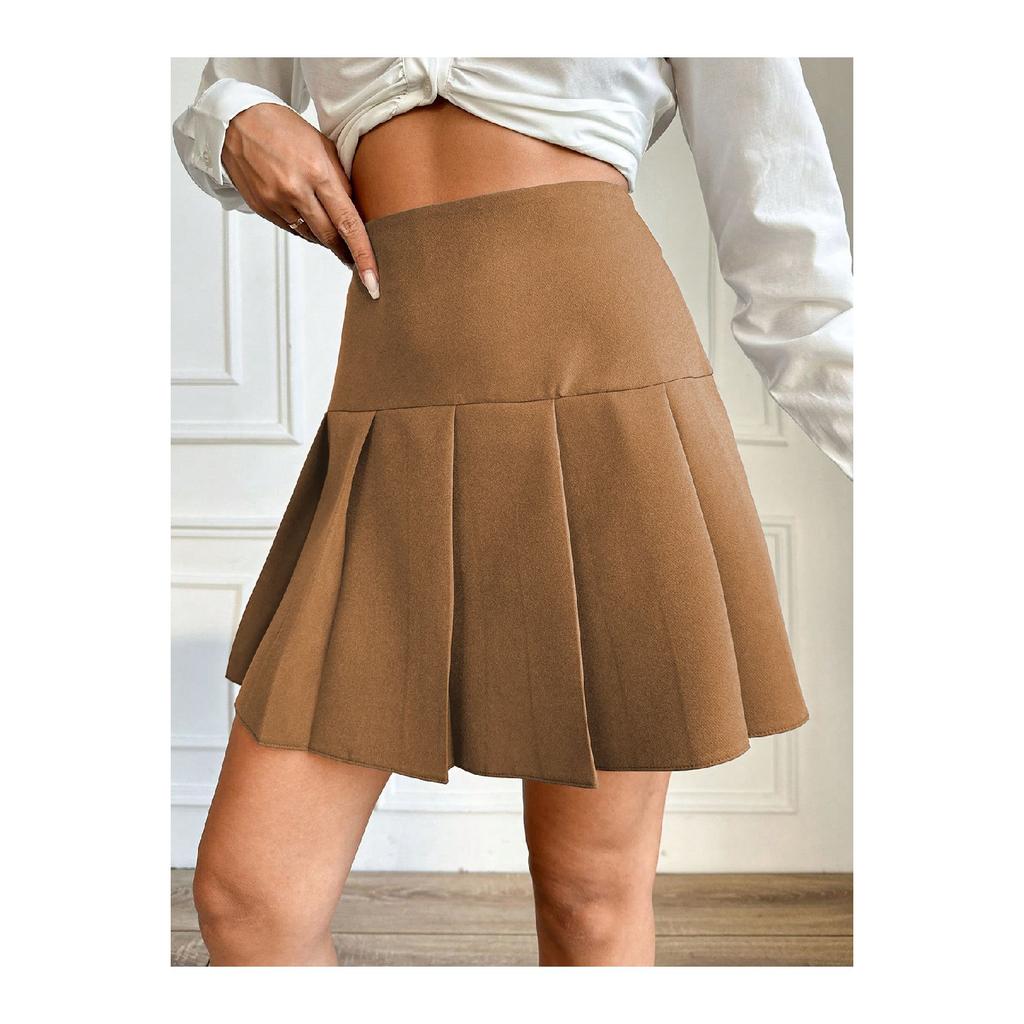 Black Women's Pleated Woven Mini Skirt Et0002