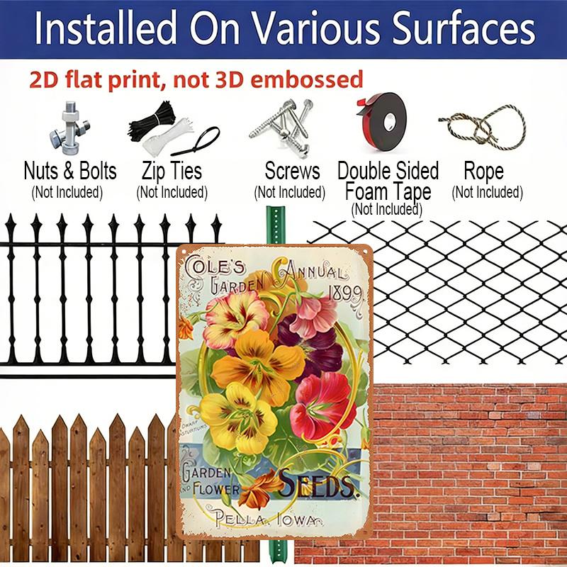 2D Flat Vintage Floral Aluminum Wall Art Sign - 7.87*11.8 Inch Rustic Metal Plaque with Intricate Flower Design, No Electricity Needed, Perfect for