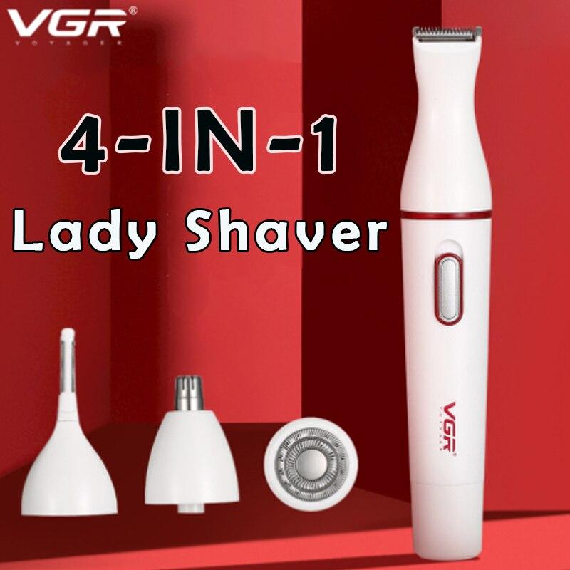4 в 1 женская бритва на батарейках, триммер для бровей, линия бикини, резак для носа, удаление волос на лобке, женский триммер, бритва для носа