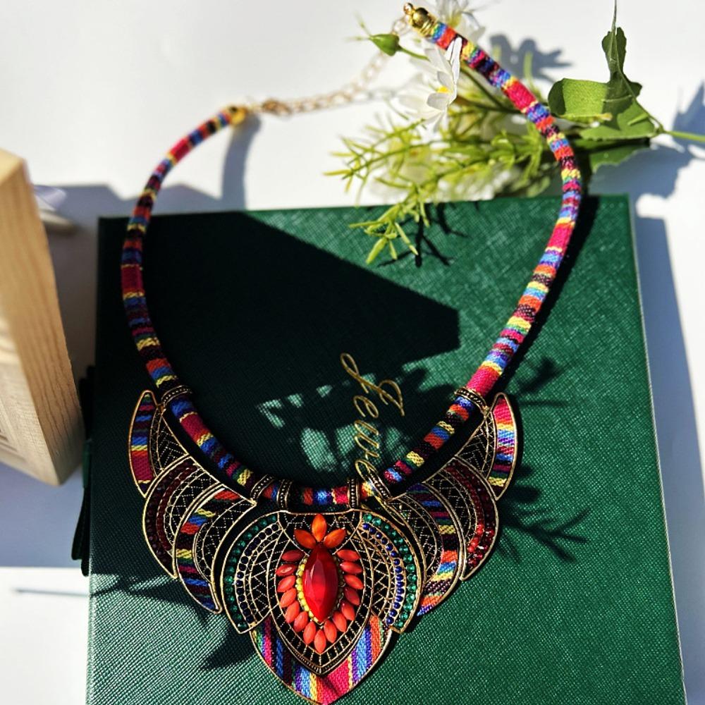 3Pcs/Set Braided Rope Bohemian Necklace Ethnic Style Leisure Necklace Indian Choker Ladies