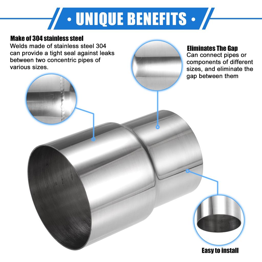 ABSOPRO Переходник-соединитель выхлопной трубы 78 мм ID к 90 мм Универсальный для и Прочный Нержавеющий Серебристый 2 шт. Переходник, ID, Легковые автомобили, Грузовики, Пикапы, Сталь,