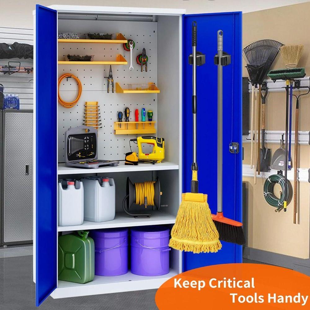 Magnetic Wall Mount Organizer Wall Mount Broom Hanger Rack Utility Storage Rack Laundry Room