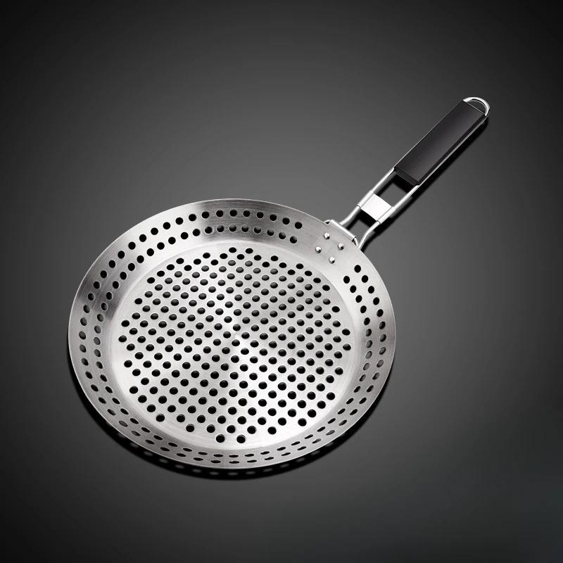 Круглая полая деревянная ручка Тарелка для барбекю Уличная тарелка для барбекю с овощами Уличная портативная сковорода-гриль для барбекю