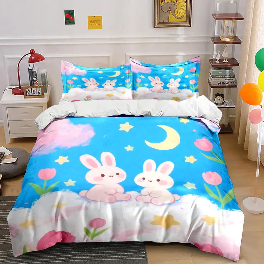 Милый Декоративный Набор с Кроликом - Мягкое Уютное Постельное Белье для Детской Комнаты В Комплект Входят 1*Пододеяльник и 2*Наволочки